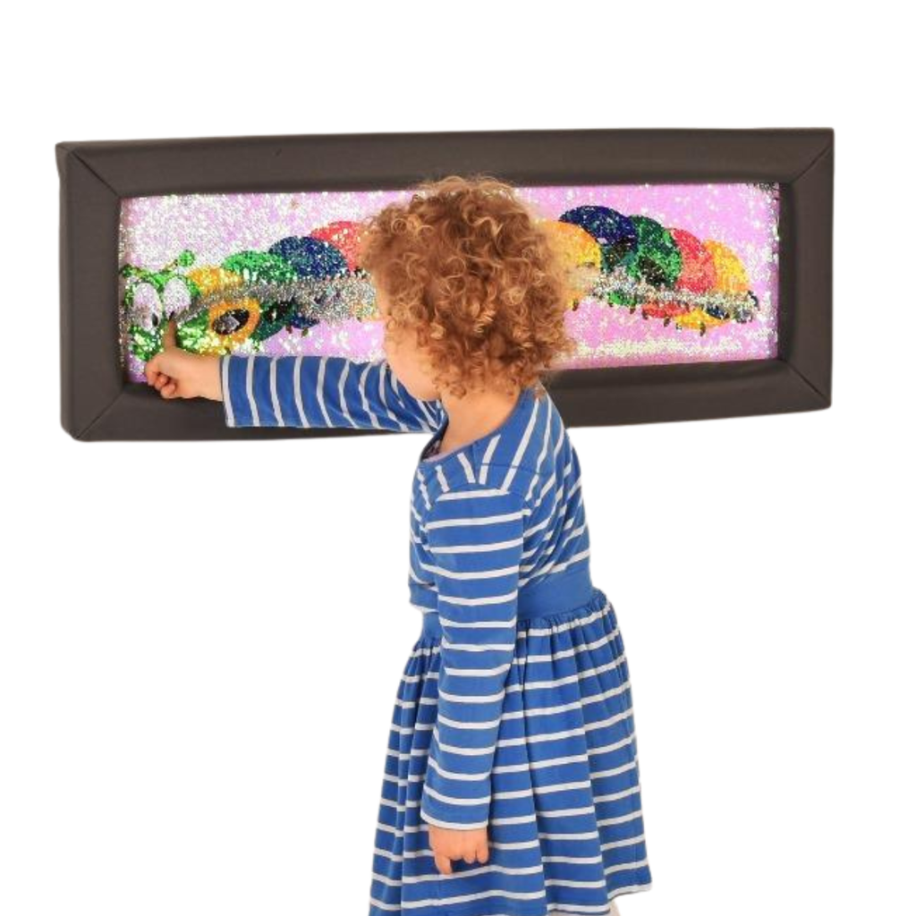 Flip Sequin Board Hide The Caterpillar Padded Frame 840 x 300mm Educational Equipment Supplies