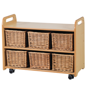 Playscapes Mobile Tall Storage Unit & Mirror Back - 3 X Wicker Trays Mobile Tall Wicker Tray Store With Mirror Panel | School Tray Storage | www.ee-supplies.co.uk