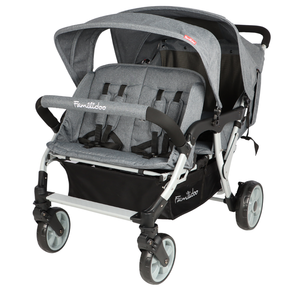 Familidoo Value Lightweight Grey Multi Seat Stroller 4 Seater Pushchair Free Rain Cover