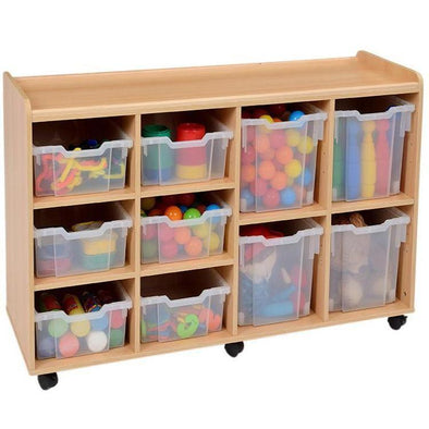 Mobile Safe & Sturdy Tray Unit - 4 Jumbo 6 Deep Clear Trays - Educational Equipment Supplies