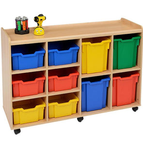 Mobile Safe & Sturdy Tray Unit - 4 Jumbo 6 Deep Coloured Trays - Educational Equipment Supplies