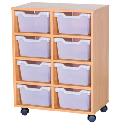 Mobile Double Bay Cubby Tray Unit - 8 Deep Trays 800mm High - Educational Equipment Supplies
