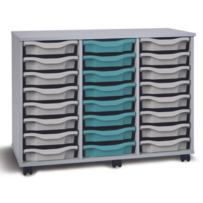 Premium 24 Shallow Tray Unit -  Grey - Mobile & Static Grey Premium 24 Tray Storage | Grey White Tray Stores | www.ee-supplies.co.uk