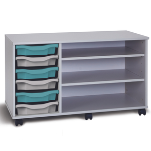 Premium 6 Shallow Tray Unit + 2 Shelves - Grey - Mobile & Static Premium 6 Shallow Tray Unit + 2 Shelves - Grey | Grey White Tray Stores | www.ee-supplies.co.uk