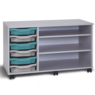 Premium 6 Shallow Tray Unit + 2 Shelves - Grey - Mobile & Static Premium 6 Shallow Tray Unit + 2 Shelves - Grey | Grey White Tray Stores | www.ee-supplies.co.uk