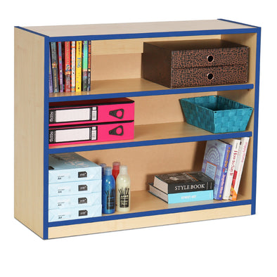 Value Coloured Edge Open Wooden Bookcase - 2 Adj Shelves - H75cm Coloured Edge Open Wooden Bookcase - 2 Adj Shelves - W90 x D32 x H75cm| Book Display | www.ee-supplies.co.uk