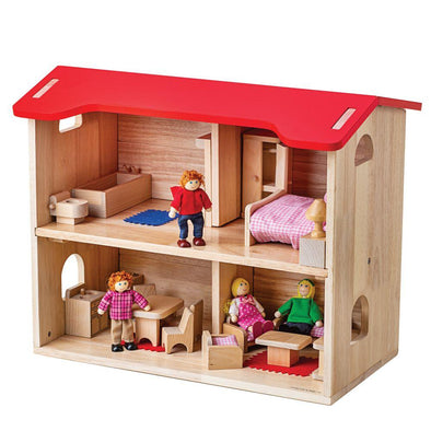 Childrens Complete Wooden Dolls House Set - Educational Equipment Supplies