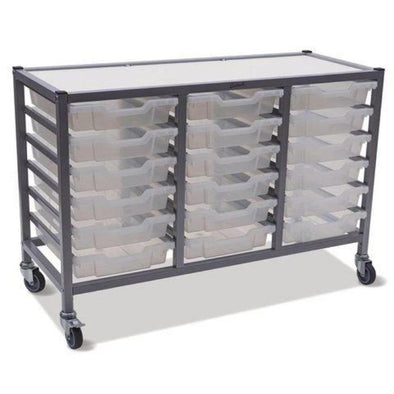 Gratnells 18 Shallow Low Tray Treble Width Trolley - Silver Frame - Educational Equipment Supplies