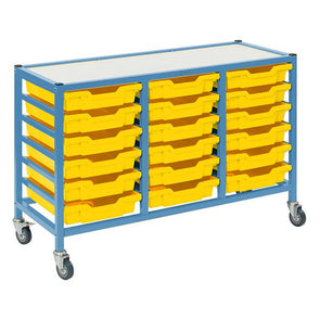 Gratnells 18 Shallow Low Tray Treble Width Trolley - Powder Blue Frame - Educational Equipment Supplies
