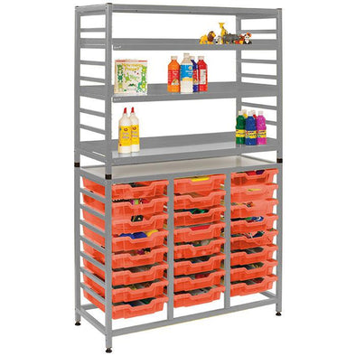 Gratnells 24 Shallow Tray Treble Width Unit + Shelves - Silver Frame - Educational Equipment Supplies