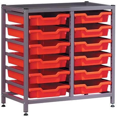 Gratnells Double Column Static Low Height Metal Trolley With 12 x Trays - Educational Equipment Supplies