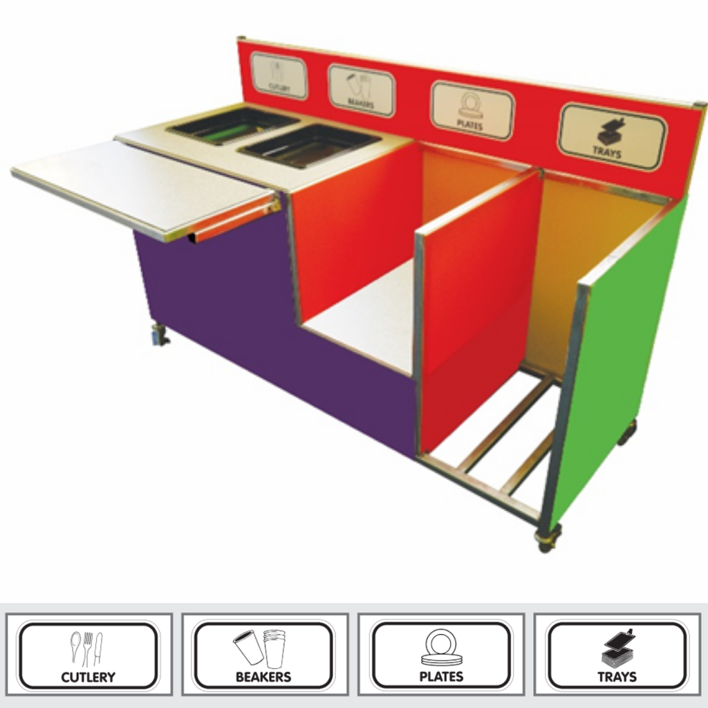 Standard 2 Bin Waste Food Clearing + Tray & Plate Store Trolley
