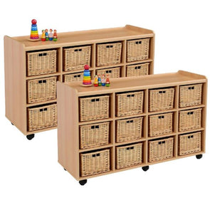 Mobile Safe & Sturdy Tray Unit - 12 Wicker Trays x 2 Units - Educational Equipment Supplies