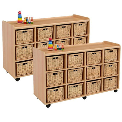 Mobile Safe & Sturdy Tray Unit - 12 Wicker Trays x 2 Units - Educational Equipment Supplies