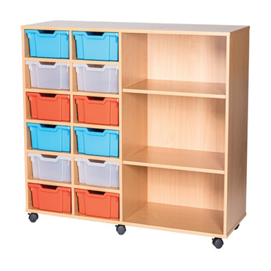 Mobile 12 Deep Tray Quad Unit With Shelving - Educational Equipment Supplies