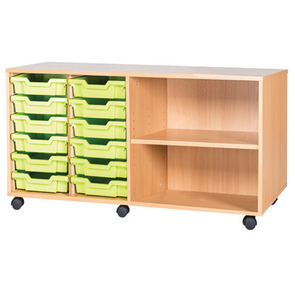 Mobile 12 Tray Quad Unit With Shelving - Educational Equipment Supplies
