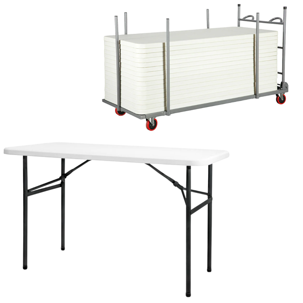 Newstorm 120 Plastic Folding Table - 4ft x 2ft (1220 x 610mm) + Storage Trolley