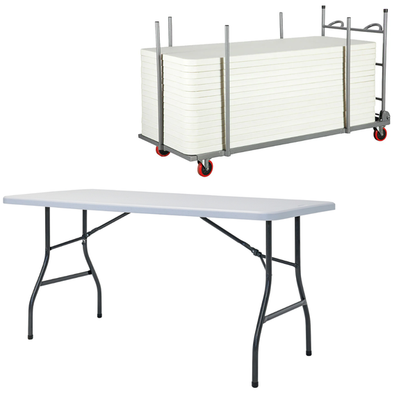 Newstorm 150 Plastic Folding Table - 5ft x 2"6ft (1530 x W750mm) + Storage Trolley Newstorm 150 Plastic Folding Table - L1530 x W750mm (5' x 2'6")  | www.ee-supplies.co.uk