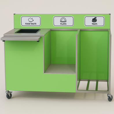 Standard 1 Bin Waste Food Clearing + Tray & Plate Store Trolley