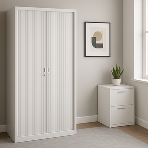 Tambour Open Steel Cupboards - White - H1950mm