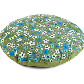 Olive Round Floor Cushion - Flowers