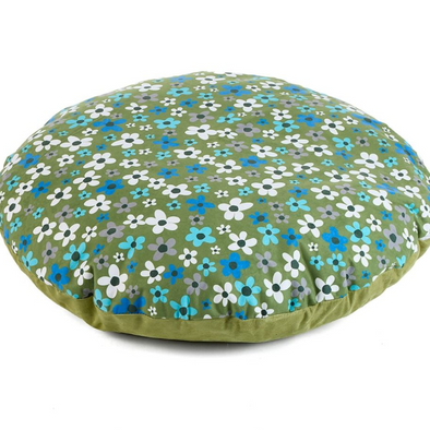 Olive Round Floor Cushion - Flowers