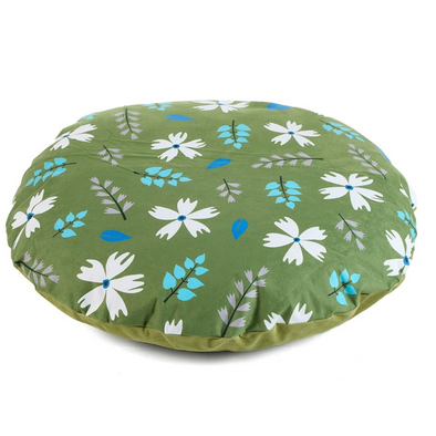 Olive Round Floor Cushion - Leaves
