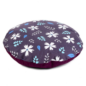 Plum Round Floor Cushion - Leaves