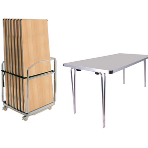 7 x Gopak Economy Lightweight Folding Tables + Small Trolley Bundle