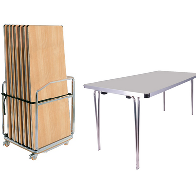 7 x Gopak Economy Lightweight Folding Tables + Small Trolley Bundle