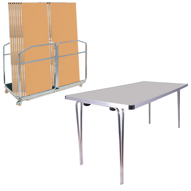 14 x Gopak Economy Lightweight Folding Tables + Large Trolley Bundle