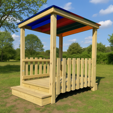 Outdoor Wooden Coloured Roof Bridge