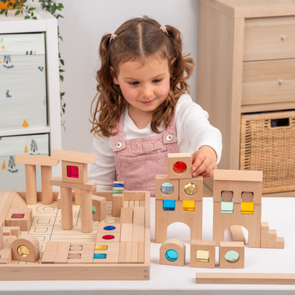 Wooden Building Gem Blocks - 83 Piece Set