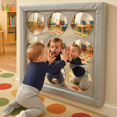 9 Bubbles Safety Mirror With Padded Frame 840 x 840mm