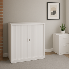 Tambour Open Steel Cupboards - White - H1050mm