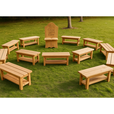 Class Set Of Wooden Outdoor Benches 12Pk