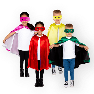 Reversible Superhero Cape & Mask Set of 4