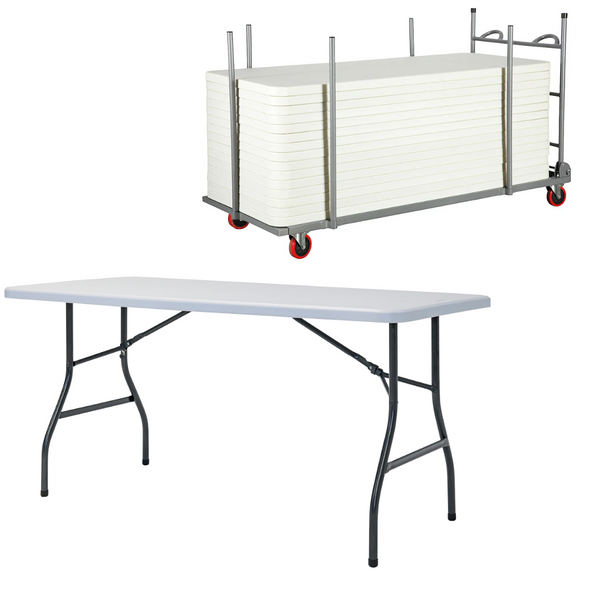 Newstorm 150 Plastic Folding Table - 5ft x 2"6ft (1530 x W750mm) + Storage Trolley