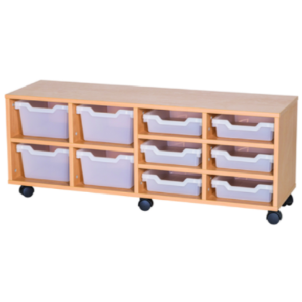 Mobile Quad Bay Cubby Tray Unit - 6 Shallow Trays 4 Wide Trays 460mm High  6 Shallow Trays 4 wide Trays | School Tray Storage | www.ee-supplies.co.uk