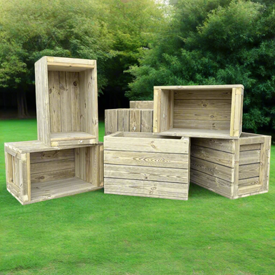 Childrens Outdoor Wooden 6 x Play & Storage Crates 6 x Wooden Play & Storage Crates | Great Outdoors | www.ee-supplies.co.uk