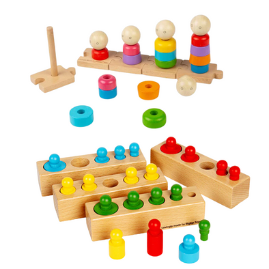 Wooden Rainbow Family + Peg Blocks