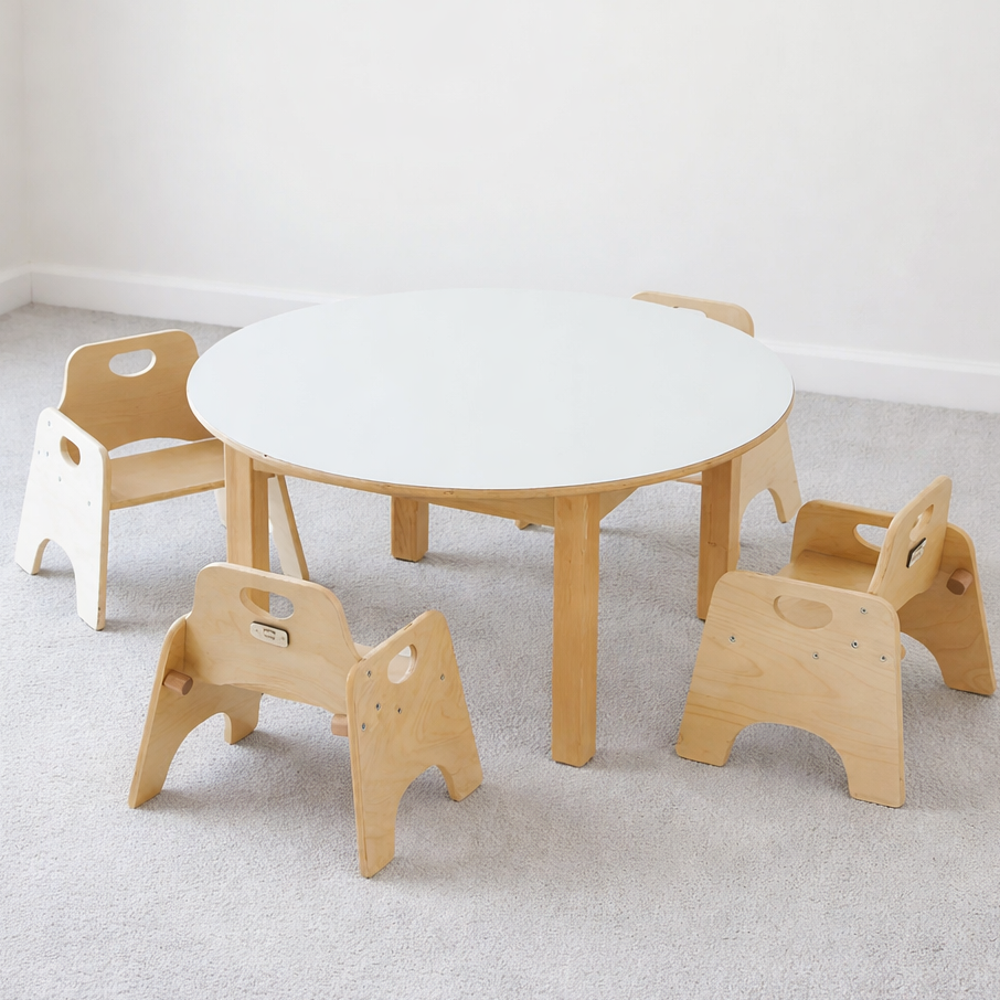 Eco Milk White Round Table + 4 x Wobbler Chairs | Seating | www.ee ...