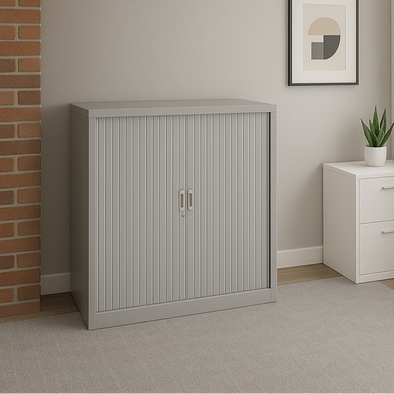 Tambour Open Steel Cupboards - Grey - H1050mm