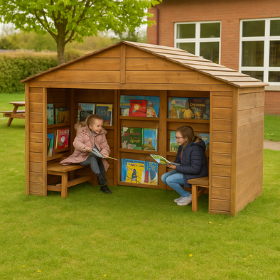 Outdoor Wooden Library Shelter
