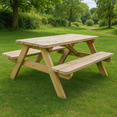 Picnic Wooden Bench & Table - Childrens 6 Seater