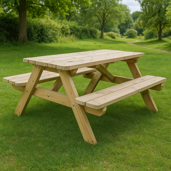 Picnic Wooden Bench & Table - Childrens 6 Seater