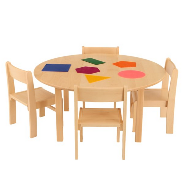 Solid Beech Circular Table D100 x H53cm & 4 x Beech Stacking Chairs H31cm