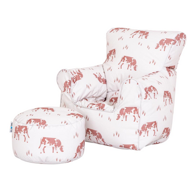 Farmhouse Beanbag Chair and Footstool – Cow Print