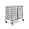 Gratnells 12 Shallow Low Tray Double Width Trolley - Silver Frame