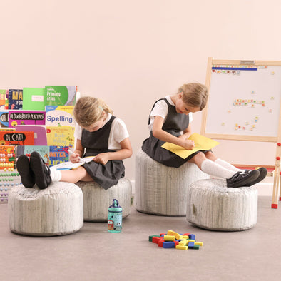 Eden Driftwood Printed Bean Bag Stool Teacher Set 4 Pack